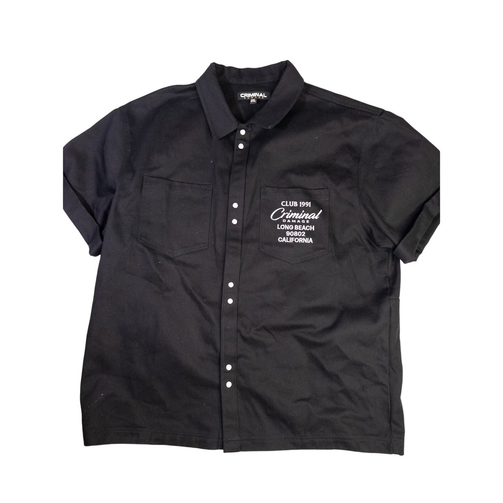 Criminal Damage Mens Club 1991 Long Beach California Black Snap Shirt 2XL
